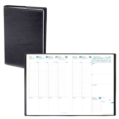 QUOVADIS - Agenda CONSUL avec répertoire couverture Club noir ébène 21x29,7cm - 1 semaine sur 2 pages