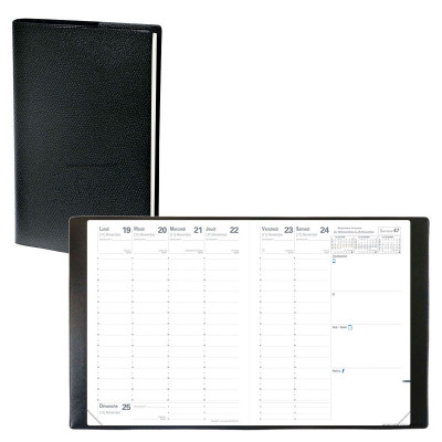 QUOVADIS - Agenda PRESIDENT avec répertoire couverture Impala noir 21x27cm - 1 semaine sur 2 pages