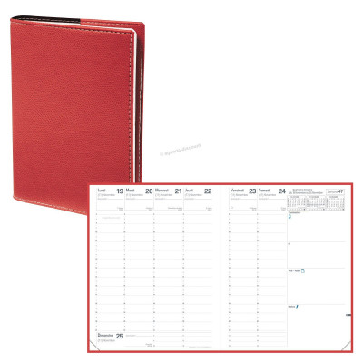 QUOVADIS - Agenda PRESIDENT avec répertoire couverture Club rouge cerise 21x27cm - 1 semaine sur 2 pages