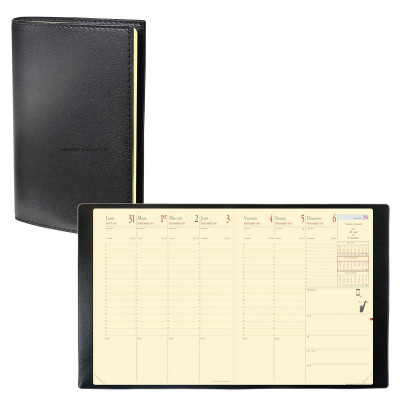 QUOVADIS - Agenda PRESIDENT Prestige avec répertoire couverture Soho noir ébène 21x27cm - 1 semaine sur 2 pages