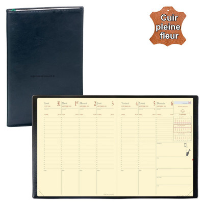 QUOVADIS - Agenda PRESIDENT Prestige cuir pleine fleur Montebello noir 21x27cm - 1 semaine sur 2 pages