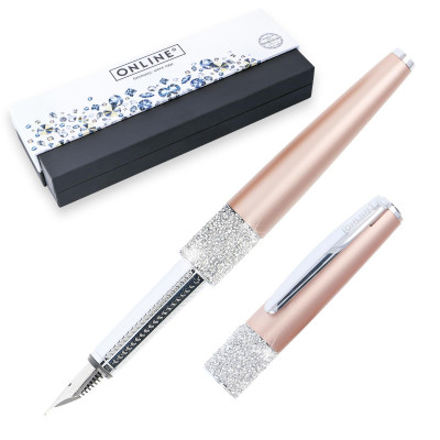 ONLINE - Stylo plume cristaux SWAROVSKI - or rose - F (0,3 mm) - BLEU