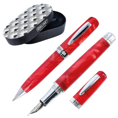 ONLINE - Parure stylo plume+bille Bohemian Art résine rouge - M (0,5 mm) BLEU