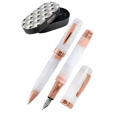 ONLINE - Parure stylo plume+bille Bohemian Art résine blanc, or rose - M (0,5 mm) BLEU