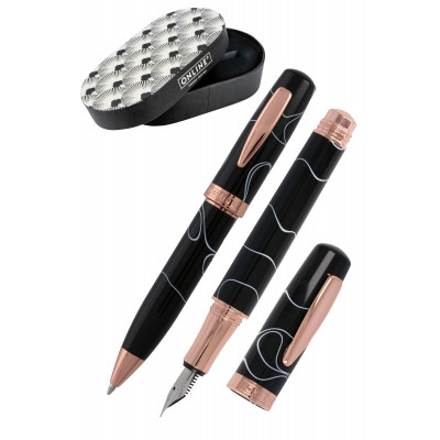 ONLINE - Parure stylo plume+bille Bohemian Art résine noir, or rose - M (0,5 mm) BLEU