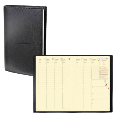 QUOVADIS - Agenda MINISTRE Prestige avec répertoire couverture Soho noir ébène 16x24cm - 1 semaine sur 2 pages