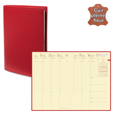 QUOVADIS - Agenda MINISTRE Prestige cuir pleine fleur Montebello rouge 16x24cm - 1 semaine sur 2 pages