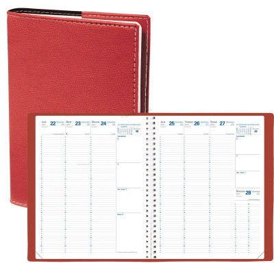 QUOVADIS - Agenda EUREQUART Club rouge cerise 24x30cm - 1 semaine sur 2 pages - VERTICAL