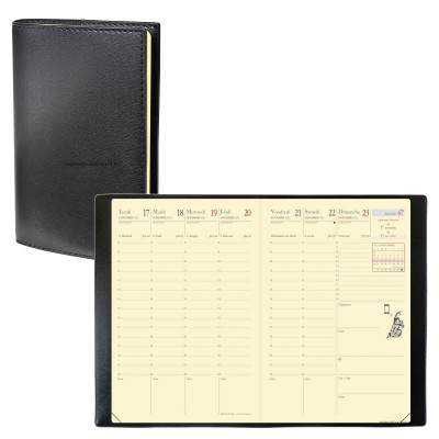 QUOVADIS - Agenda de poche AFFAIRES Prestige avec répertoire couverture Soho noir ébène 10x15cm - 1 semaine sur 2 pages