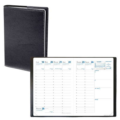 QUOVADIS - Agenda de poche RANDONNEE avec répertoire couverture Club noir ébène 9x12,5cm - 1 semaine sur 2 pages