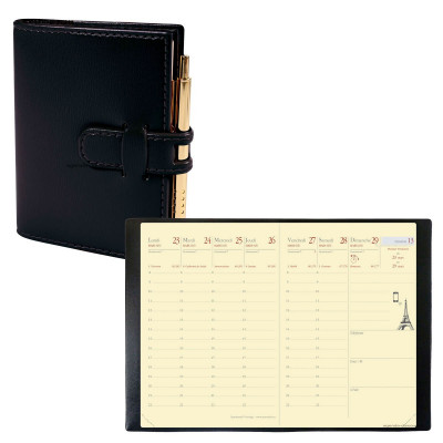 QUOVADIS - Agenda de poche RANDONNEE Prestige avec répertoire couverture Soho noir ébène 9x12,5cm - 1 semaine sur 2 pages