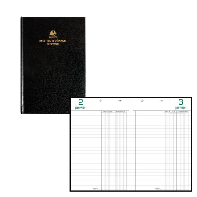 EXACOMPTA - Agenda carré recettes-dépenses perpétuel noir - 210 x 135 mm