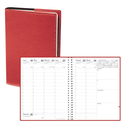 QUOVADIS - Agenda Président S Septembre à Septembre 21 x 27 cm 1 semaine sur 2 pages couverture Club Rouge Cerise