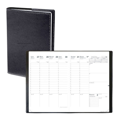 QUOVADIS - Agenda Planning SD 18 x 24 cm 16 mois - 1 semaine sur 2 pages couverture Club Noir Ebène