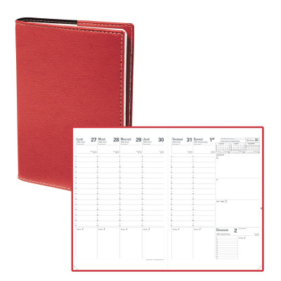 QUOVADIS - Agenda Planning SD 18 x 24 cm 16 mois - 1 semaine sur 2 pages couverture Club Rouge Cerise