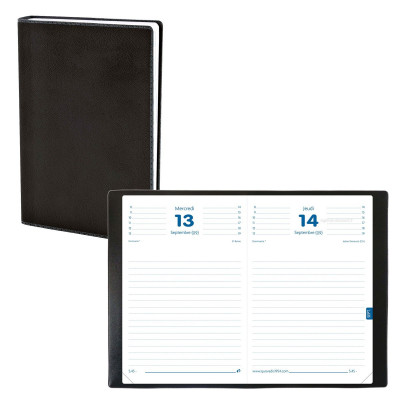 QUOVADIS - Agenda Textagenda 12 x 17 cm - 1 jour par page couverture Toscana Noir