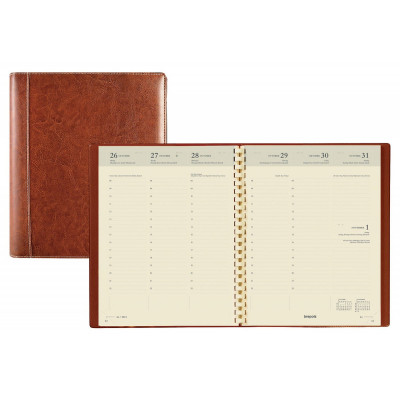 BREPOLS -Agenda Timing - 17,2x22cm - 1 semaine sur 2 pages couverture brun Palermo