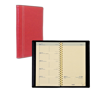 BREPOLS -Agenda Notaplan à spirales - 9x16cm - 1 semaine sur 2 pages couverture rouge Palermo