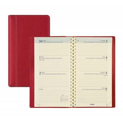 BREPOLS -Agenda Interplan à spirale - 9x16cm - 1 semaine sur 2 pages couverture rouge Palermo
