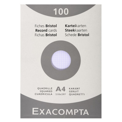 100x Fiches bristol EXACOMPTA - 21x29,7cm A4- (petits carreaux) 5x5mm - BLANC