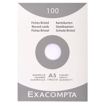 100x Fiches bristol EXACOMPTA - 14,8x21cm A5- (petits carreaux) 5x5mm - BLANC