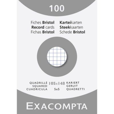 100x Fiches bristol EXACOMPTA - 10,5x14,8cm A6- (petits carreaux) 5x5mm - BLANC