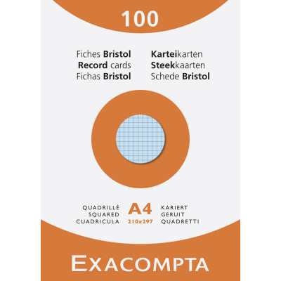 100x Fiches bristol EXACOMPTA - 21x29,7cm A4- (petits carreaux) 5x5mm - (COLORIS ASSORTIS)