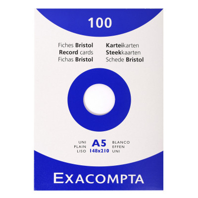 100x Fiches bristol EXACOMPTA - 14,8x21cm A5 UNI - BLANC