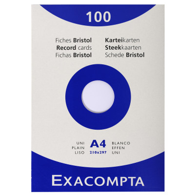 100x Fiches bristol EXACOMPTA - 21x29,7cm A4 UNI - BLANC