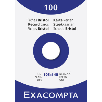 100x Fiches bristol EXACOMPTA - 10,5x14,8cm A6 UNI - BLANC