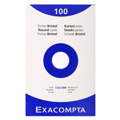 100x Fiches bristol EXACOMPTA - 12,5x20cm UNI - BLANC