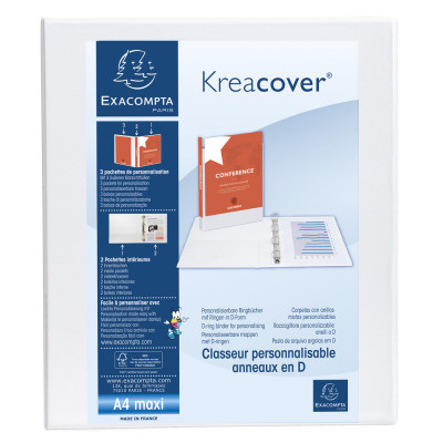 Classeur personnalisable 4 anneaux A4+ EXACOMPTA Kreacover dos 34mm - BLANC