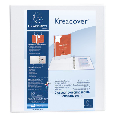 Classeur personnalisable 4 anneaux A4+ EXACOMPTA Kreacover dos 40mm - BLANC