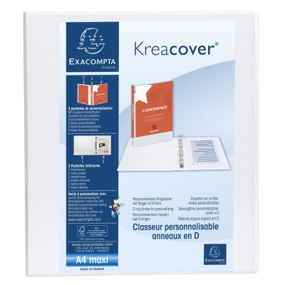 Classeur personnalisable 4 anneaux A4+ EXACOMPTA Kreacover dos 50mm - BLANC