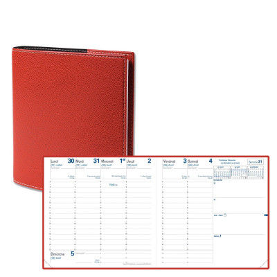 QUOVADIS - Agenda EXECUTIF SEPT - 16x16cm  - 1 semaine sur 2 pages couverture CLUB ROUGE CERISE avec répertoire