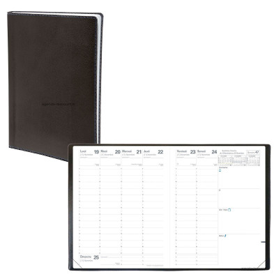 QUOVADIS - Agenda PRESIDENT - 21x27cm  - 1 semaine sur 2 pages couverture TOSCANA NOIR