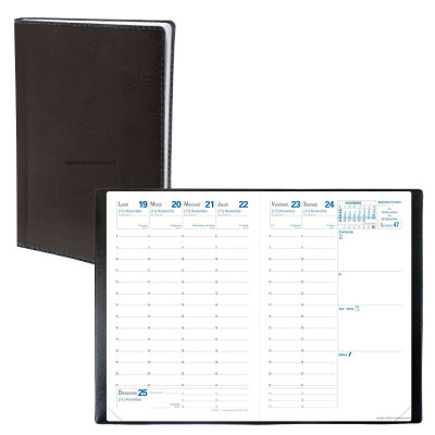 QUOVADIS - Agenda AFFAIRES - 10x15cm  - 1 semaine sur 2 pages couverture TOSCANA NOIR