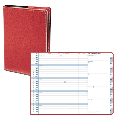 QUOVADIS - Agenda PLAIN - 10x15cm  - Mensuelle couverture CLUB ROUGE CERISE avec répertoire