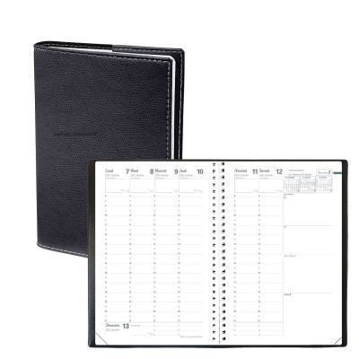 QUOVADIS - Agenda MINISTRE S à spirale Septembre - Club noir ebene  - 16x24cm - 1 semaine sur 2 pages + répertoire