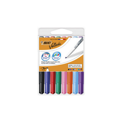 Lot 8x Feutres tableau blanc - BIC Velleda 1741 - 1,4mm pointe ogive - COULEURS ASSORTIES