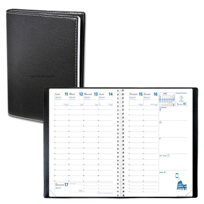 QUOVADIS - Agenda AFFAIRES S à spirale - Club noir ebene  - 10x15cm - 1 semaine sur 2 pages + répertoire