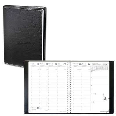 QUOVADIS - Agenda PRESIDENT S à spirale - Club noir ebene  - 21x27cm - 1 semaine sur 2 pages + répertoire