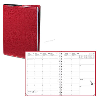 QUOVADIS - Agenda PRESIDENT S à spirale - Club rouge cerise  - 21x27cm - 1 semaine sur 2 pages + répertoire