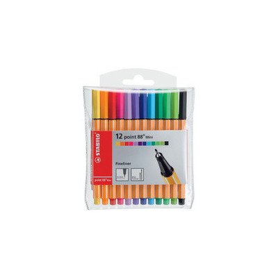 Lot x12 stylos feutre - STABILO Fineliner Point 88 - 0,4mm- (COULEURS ASSORTIES)