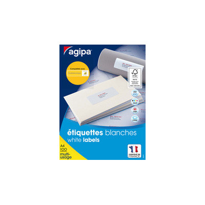 2100x Etiquettes AGIPA multi-usages- 63,5x38,1mm - A5 - BLANC