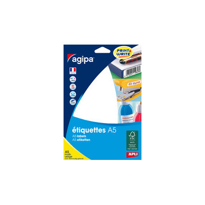 16x Etiquettes AGIPA multi-usages- 210x148mm - A5 - BLANC