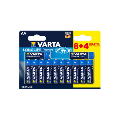 12x piles VARTA alcaline LONGLIFE Power - Mignon AA - 8+4 GRATUIT - 1,5v