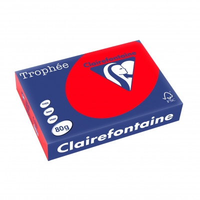 Papier CLAIREFONTAINE A4 - 80g - ROUGE CORAIL - 500 feuilles - 21x29,7cm