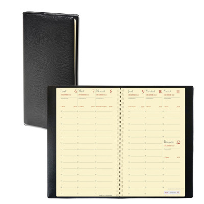 QUOVADIS - Agenda PLANNING 16 S à spirale - Impala noir  - 9x16cm - 1 semaine sur 2 pages + répertoire