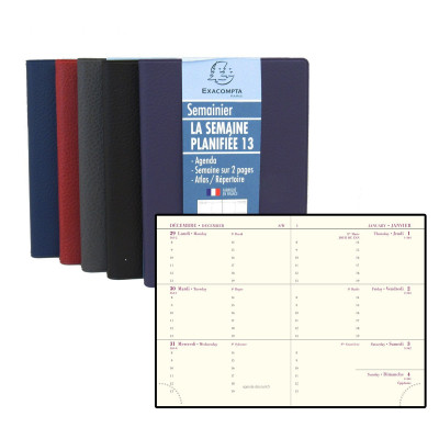 EXACOMPTA - Agenda de poche Cassandra - 130x90mm - 1 semaine sur 2 pages (COLORIS ALEATOIRES)